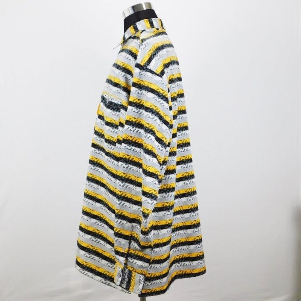 Entrig Yellow Black Stripe Polyester Long Sleeve Button-Up Mens XXL Shirt - Picture 3 of 6
